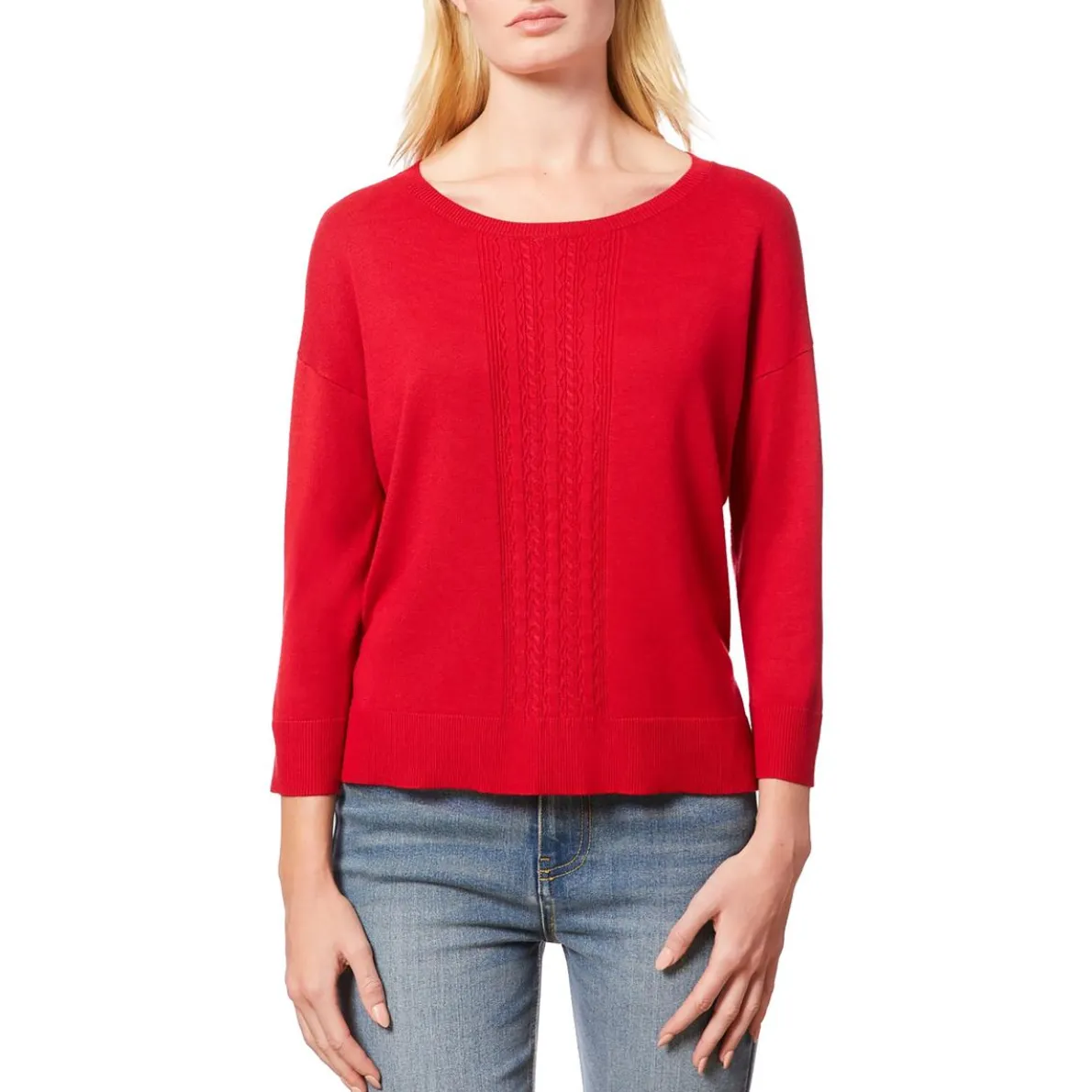 Solid Cable Knit Crewneck Sweater