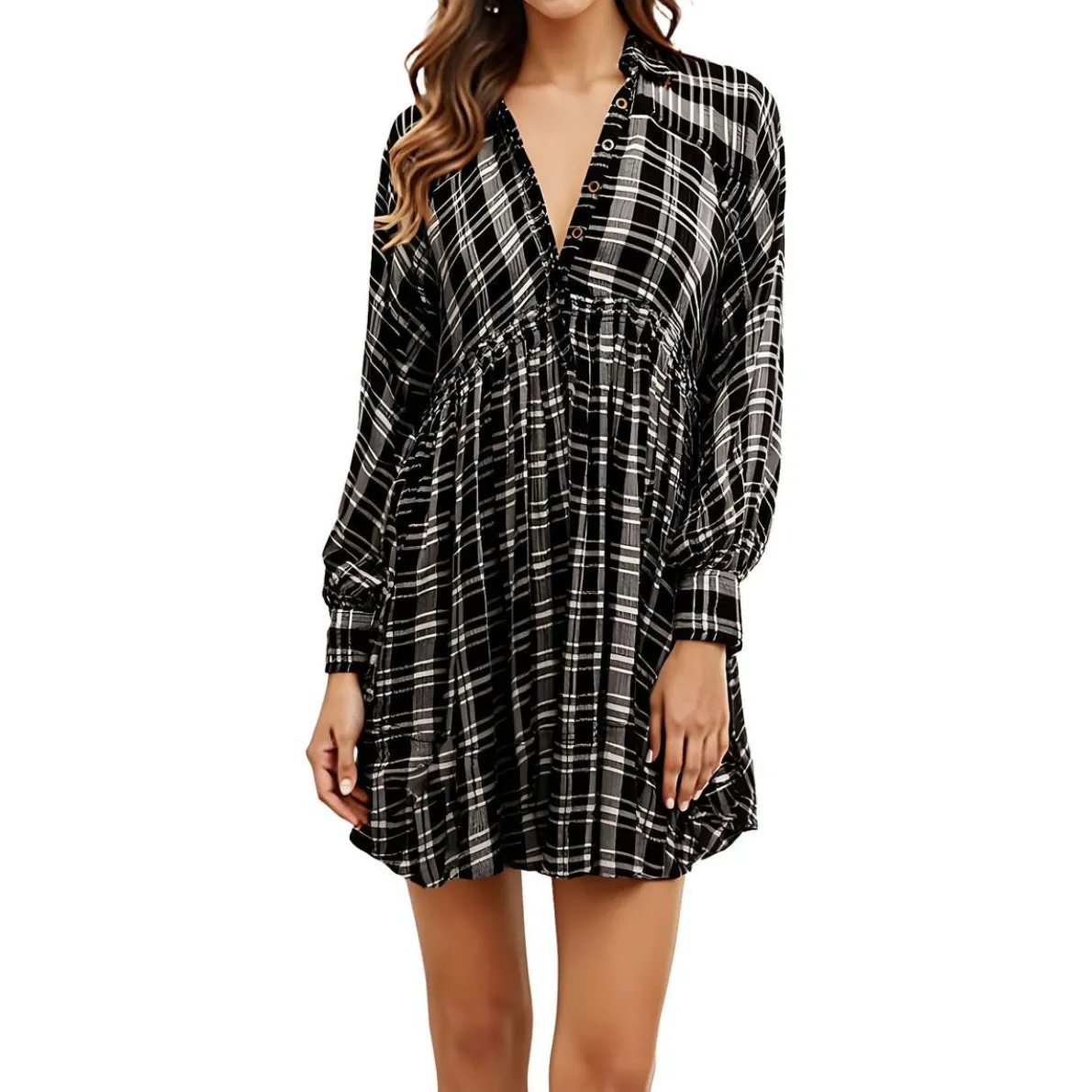 Plaid Rayon Mini Dress