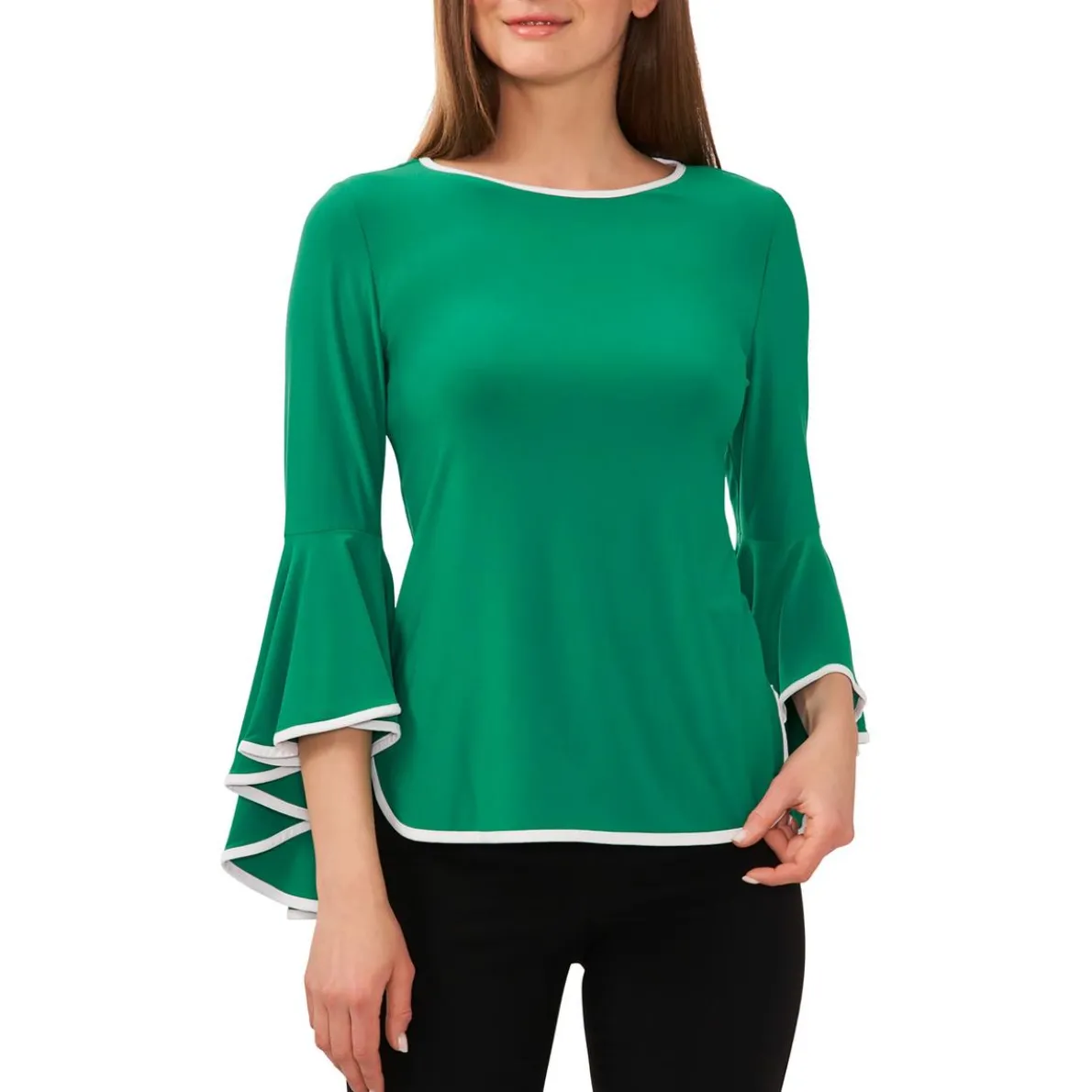 Contrast Trim Bell Sleeve Blouse