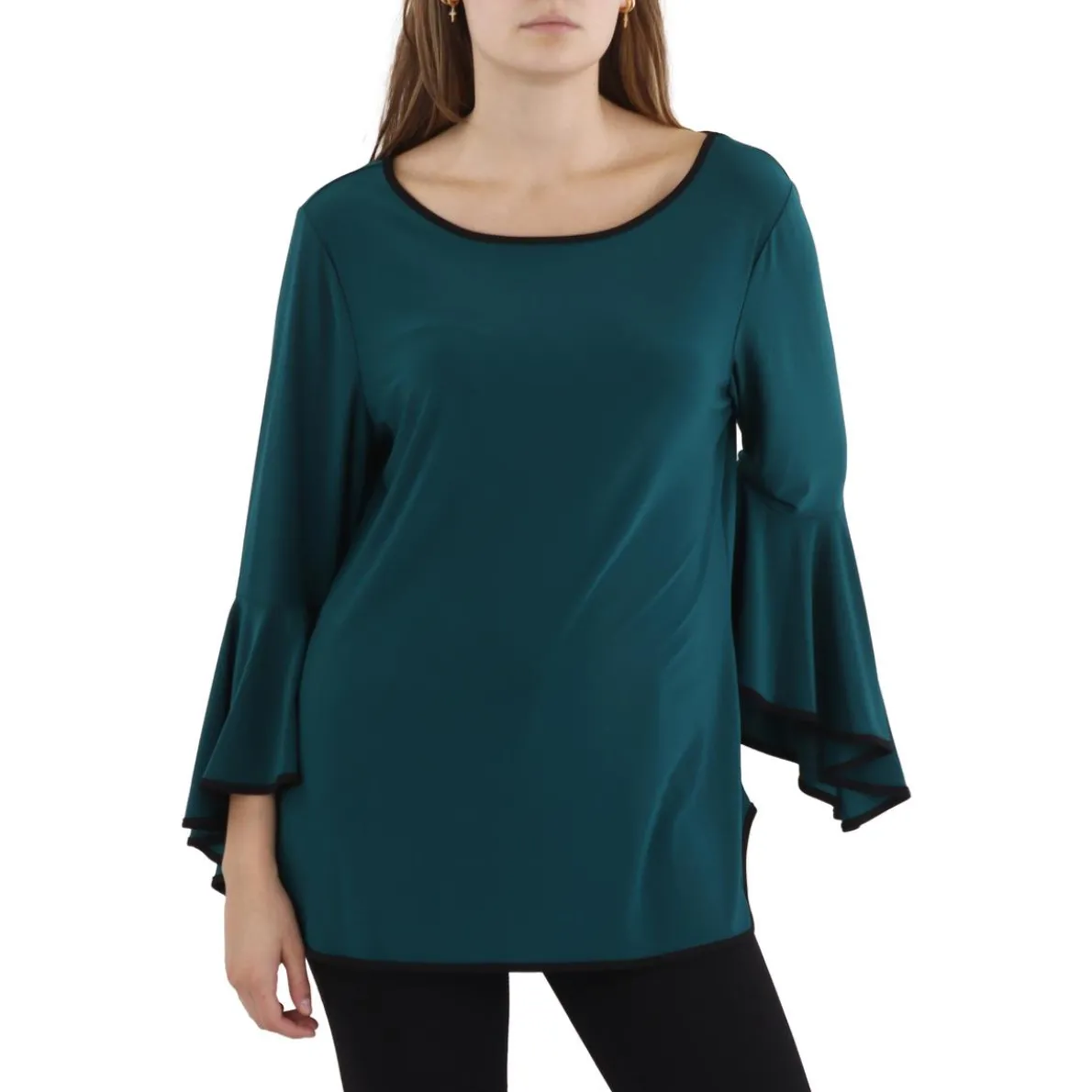 Contrast Trim Bell Sleeve Blouse