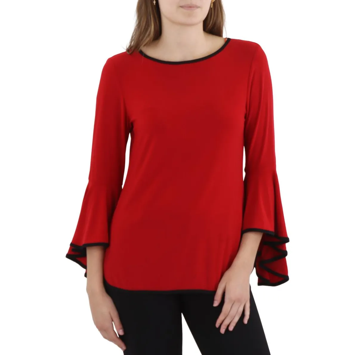 Contrast Trim Bell Sleeve Blouse
