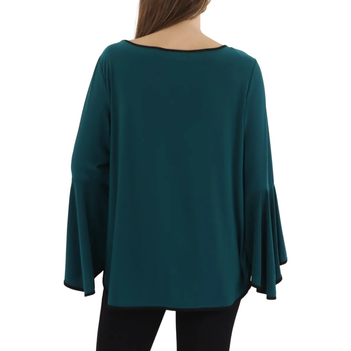 Contrast Trim Bell Sleeve Blouse