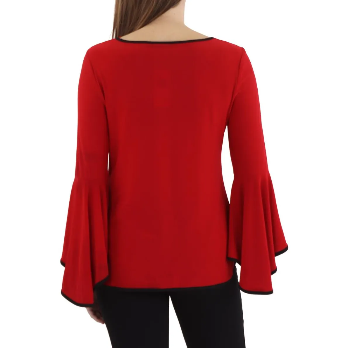 Contrast Trim Bell Sleeve Blouse